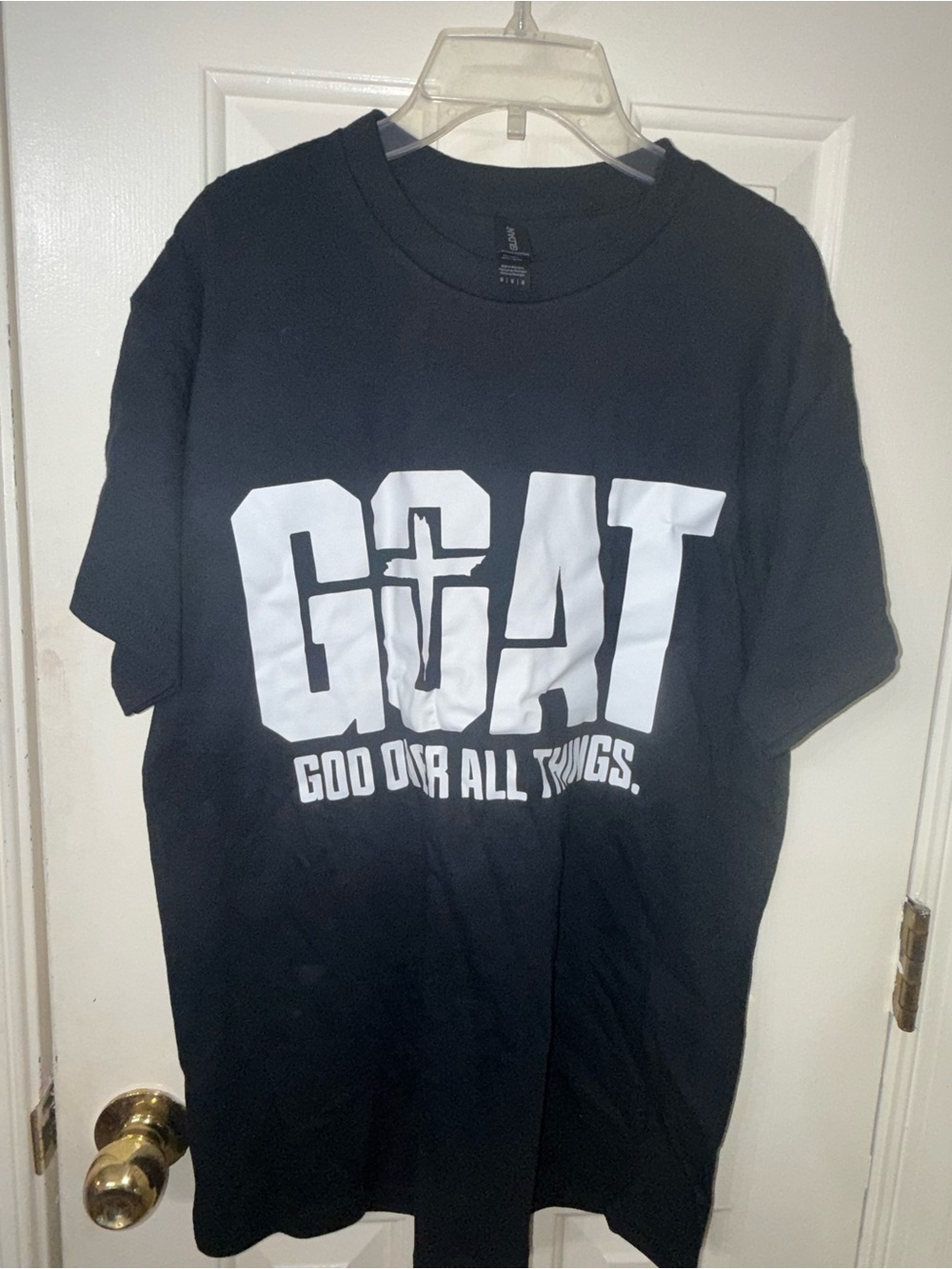 Gildan Black T-Shirt with White GOAT Cross Graphic